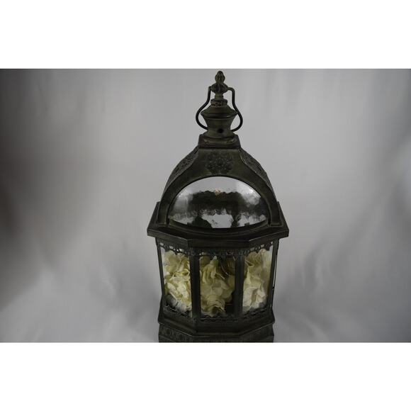 Ornate Vintage-Style Metal Lantern with Dome Top & Glass Panels - Picture 1 of 2